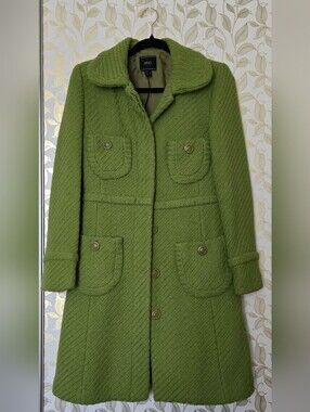MNG VINTAGE Olive-Green Textured Wool-Blend Pea Coat